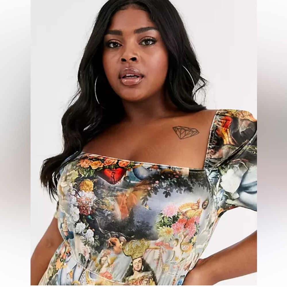 💔SOLD💔NGORDER New Girl Order Milk Maid Renaissance Print Velvet Bodycon Dress - Picture 12 of 12
